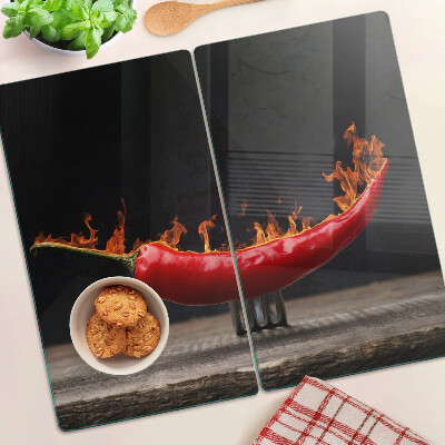 Glass chopping board Fire and chili pepper