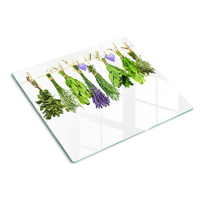 Glass kitchen board Herbs on a String