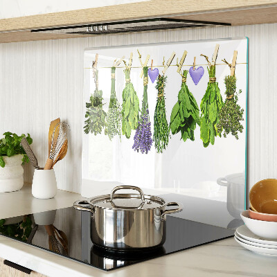 Glass kitchen board Herbs on a String