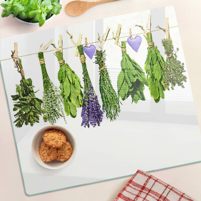 Glass kitchen board Herbs on a String