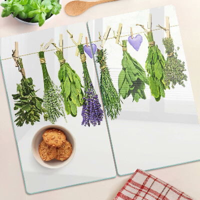 Glass kitchen board Herbs on a String