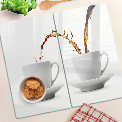 Glass kitchen board Coffee in cups