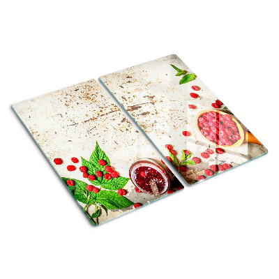 Glass kitchen board Raspberries and leaves
