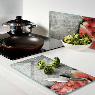 Glass kitchen board Watermelon slices on a gray background
