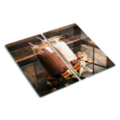 Glass kitchen board Jars with drinks on a wooden background