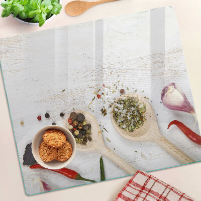 Glass kitchen board Spices and herbs