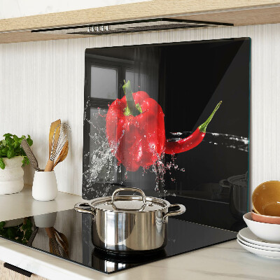 Glass kitchen board Red pepper in water