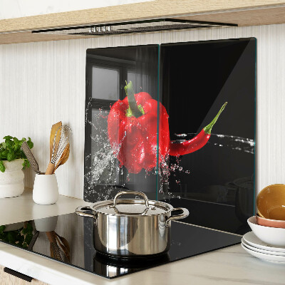 Glass kitchen board Red pepper in water