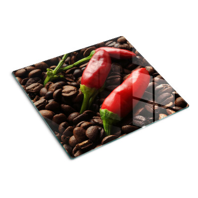 Glass chopping board Coffee and chili peppers