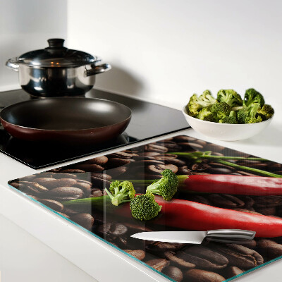 Glass chopping board Coffee and chili peppers
