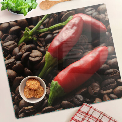 Glass chopping board Coffee and chili peppers