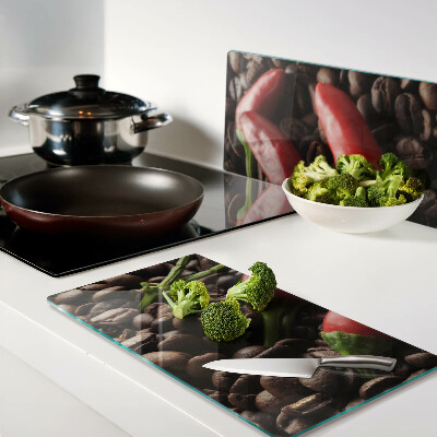 Glass chopping board Coffee and chili peppers