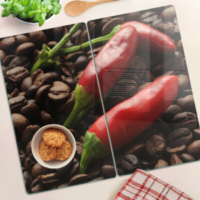 Glass chopping board Coffee and chili peppers
