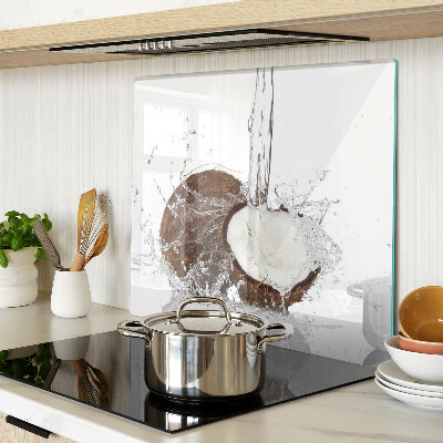 Glass kitchen board Coconut with water and spray