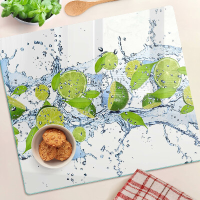 Glass chopping board Lemons in water