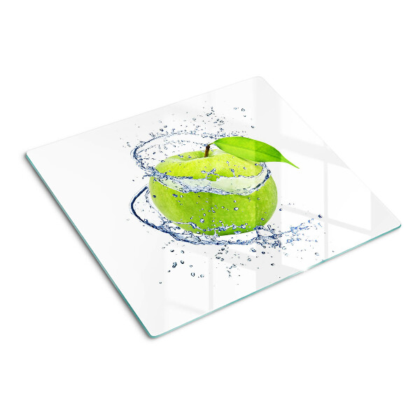 Glass chopping board Apple in water