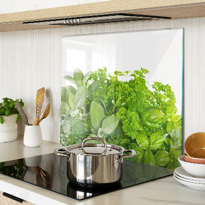 Glass chopping board Green herbs and leaves