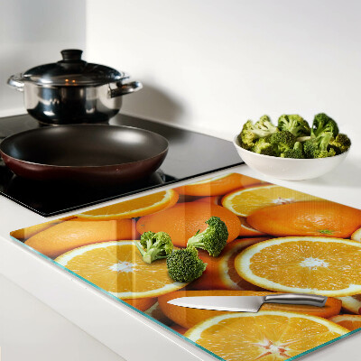 Glass chopping board Sliced oranges