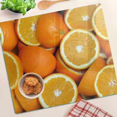 Glass chopping board Sliced oranges