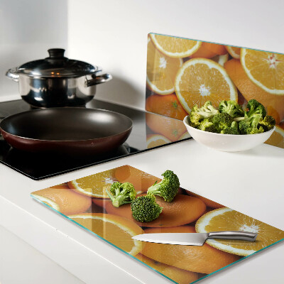 Glass chopping board Sliced oranges