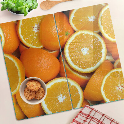 Glass chopping board Sliced oranges