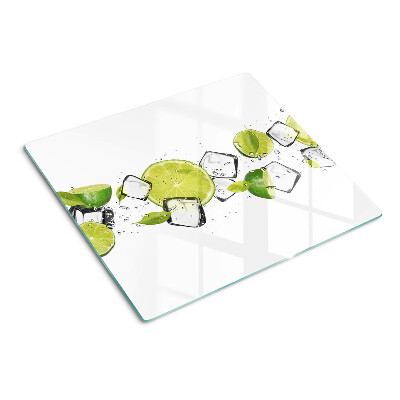 Glass kitchen board Lemons with ice in water