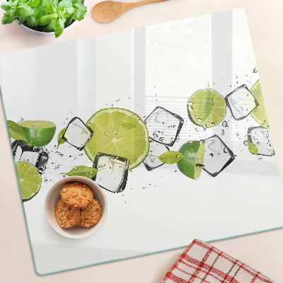Glass kitchen board Lemons with ice in water