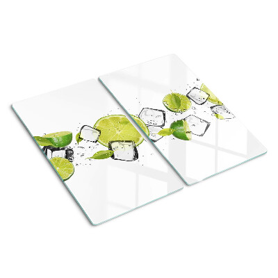 Glass kitchen board Lemons with ice in water