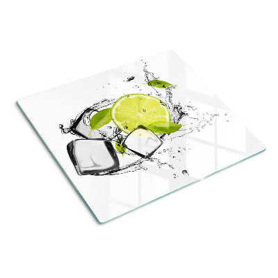 Glass kitchen board Lemon with ice and leaves