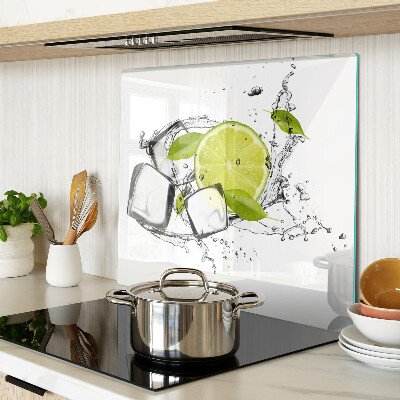 Glass kitchen board Lemon with ice and leaves