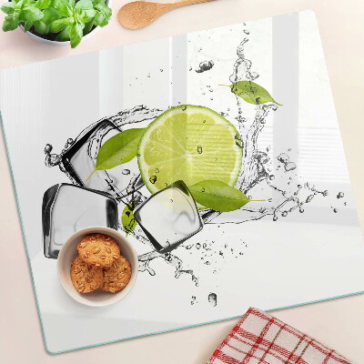 Glass kitchen board Lemon with ice and leaves