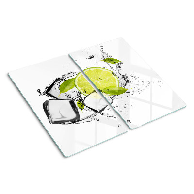 Glass kitchen board Lemon with ice and leaves