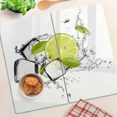 Glass kitchen board Lemon with ice and leaves
