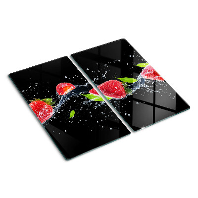 Glass chopping board Strawberries in water