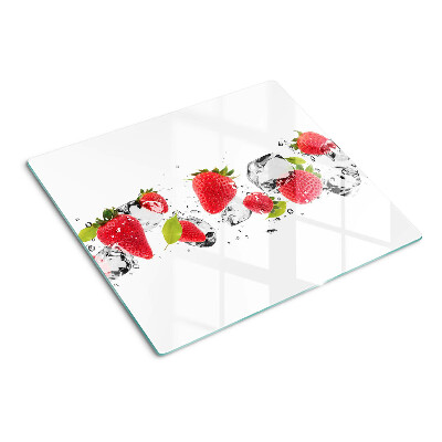 Glass chopping board Strawberries with ice