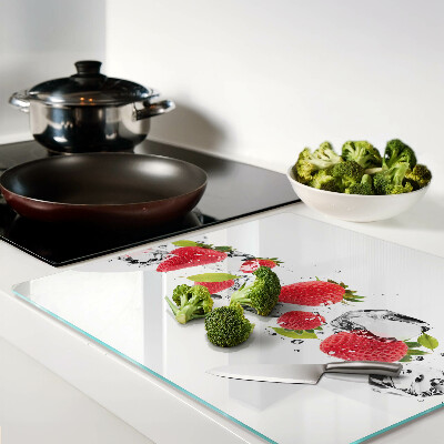 Glass chopping board Strawberries with ice