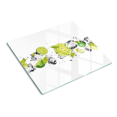 Glass kitchen board Lemons and ice in water