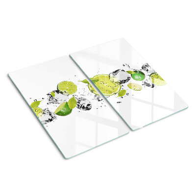 Glass kitchen board Lemons and ice in water