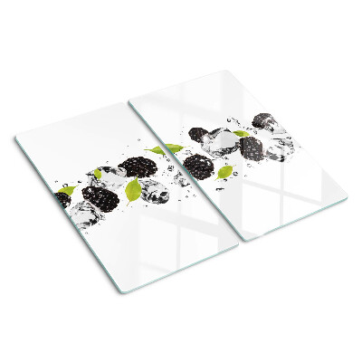 Glass kitchen board Raspberries with leaves and water drops