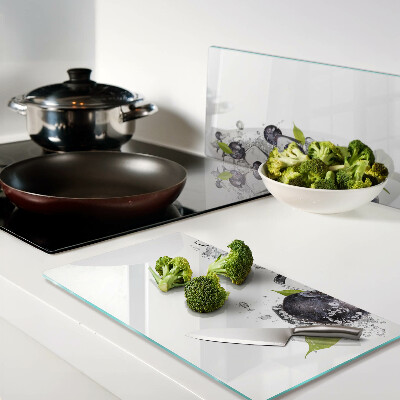 Glass kitchen board Plums in water with leaves
