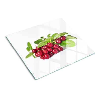 Glass kitchen board Cranberries with leaves