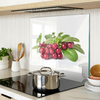 Glass kitchen board Cranberries with leaves