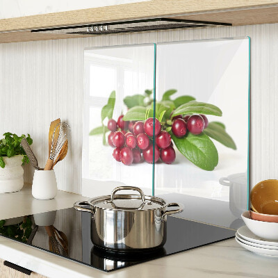 Glass kitchen board Cranberries with leaves