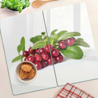 Glass kitchen board Cranberries with leaves