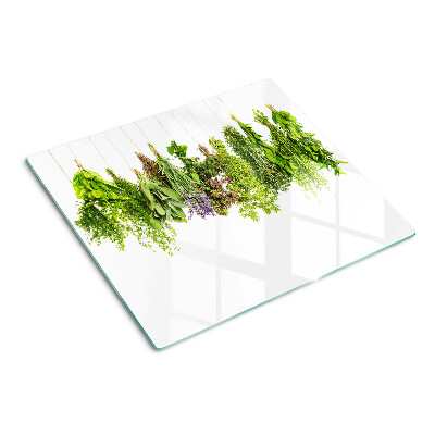 Glass kitchen board Herbs hanging on a string