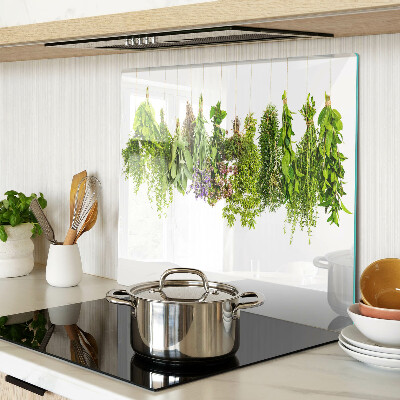 Glass kitchen board Herbs hanging on a string