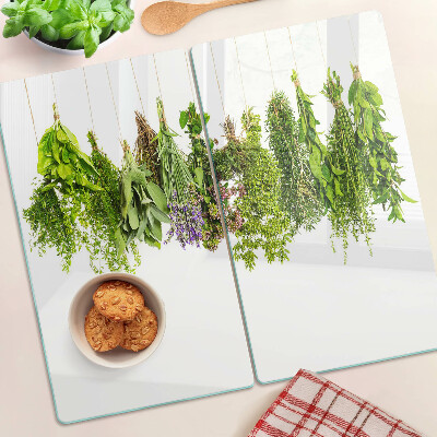 Glass kitchen board Herbs hanging on a string