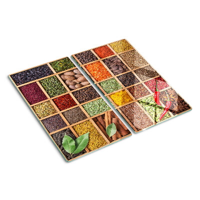 Glass kitchen board Spices in jars