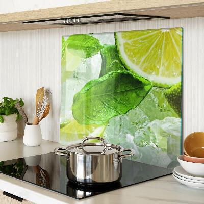 Glass chopping board Lemons and mint leaves