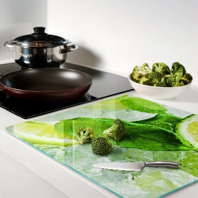Glass chopping board Lemons and mint leaves